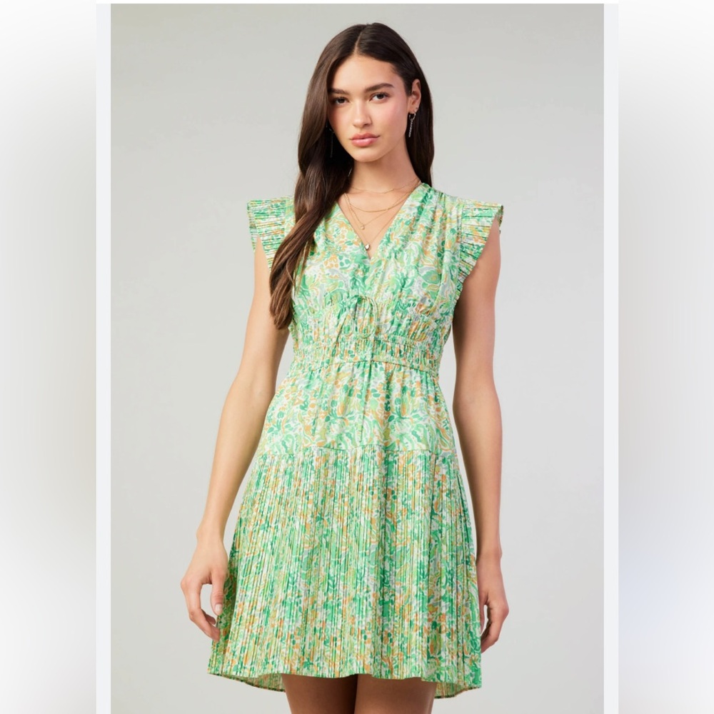 Current Air - Briene Pleated Mini Dress - Green - Size M